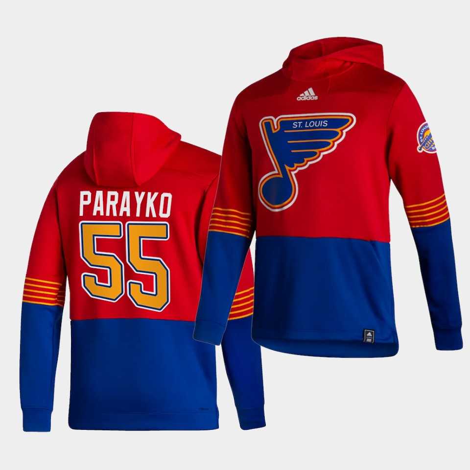 Men St.Louis Blues 55 Parayko Red NHL 2021 Adidas Pullover Hoodie Jersey